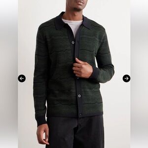Mr P. Wool - Jacquard Green and Black Cardigan Sweater-Made in Italy - XXL